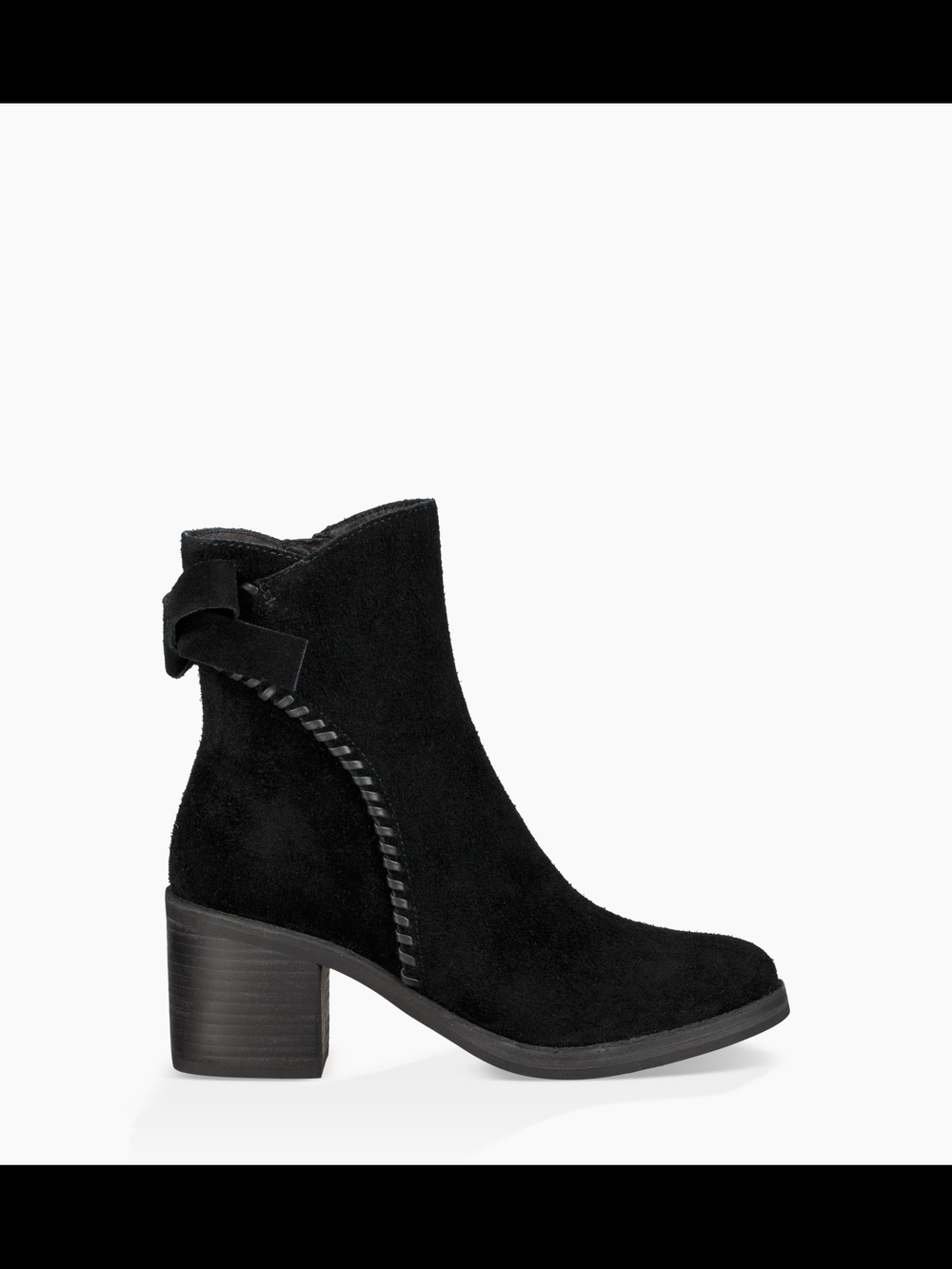 UGG Fraise Whipstichts Black Suede Ankle Boot with Back Bow Size 8